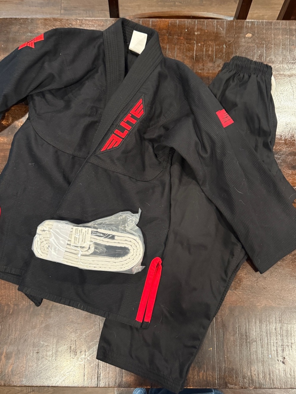 Elite Kids Black and Red Jiu-Jitsu Gi Set with White Belt
